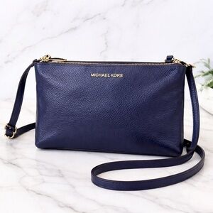 Michael Kors Navy Leather Double Zip Crossbody Bag